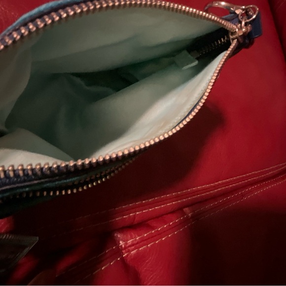 Coach Poppy Blue and Green Patterned Satin Wristlet - Picture 6 of 9